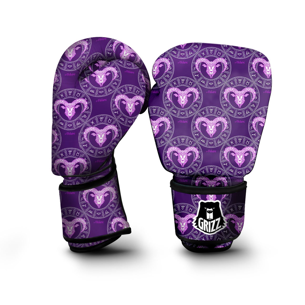 Zodiac Aries Purple Print Pattern Boxing Gloves-grizzshop