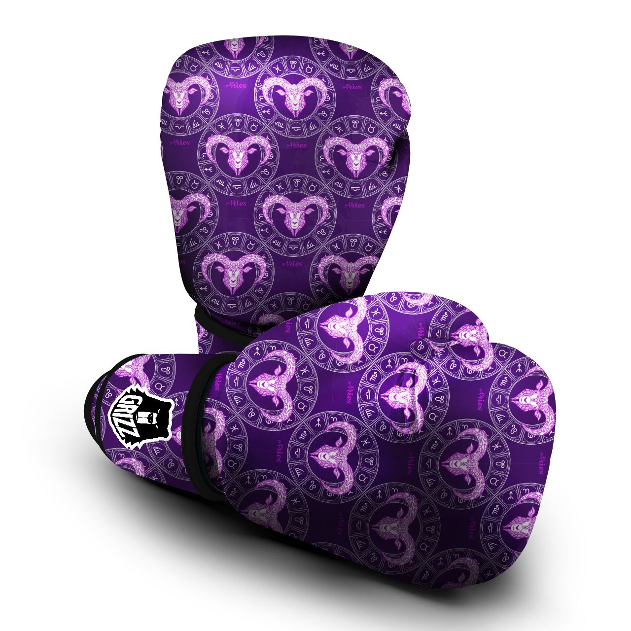 Zodiac Aries Purple Print Pattern Boxing Gloves-grizzshop