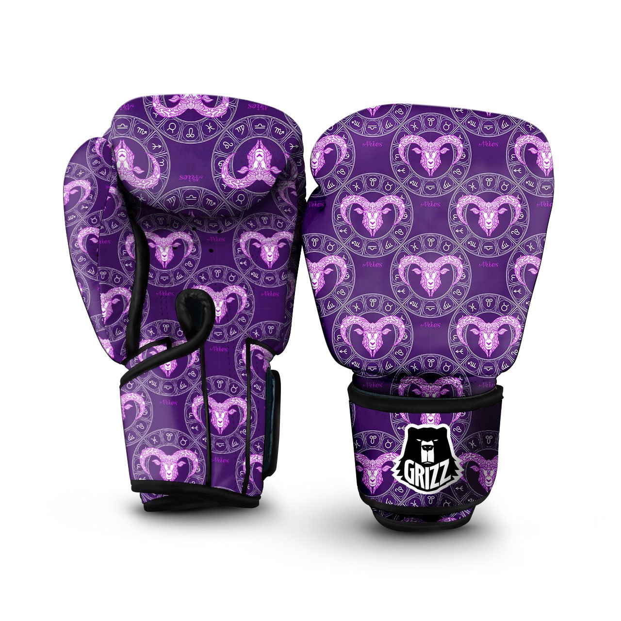 Zodiac Aries Purple Print Pattern Boxing Gloves-grizzshop