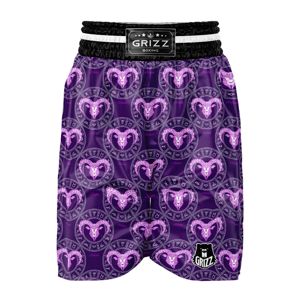 Zodiac Aries Purple Print Pattern Boxing Shorts-grizzshop
