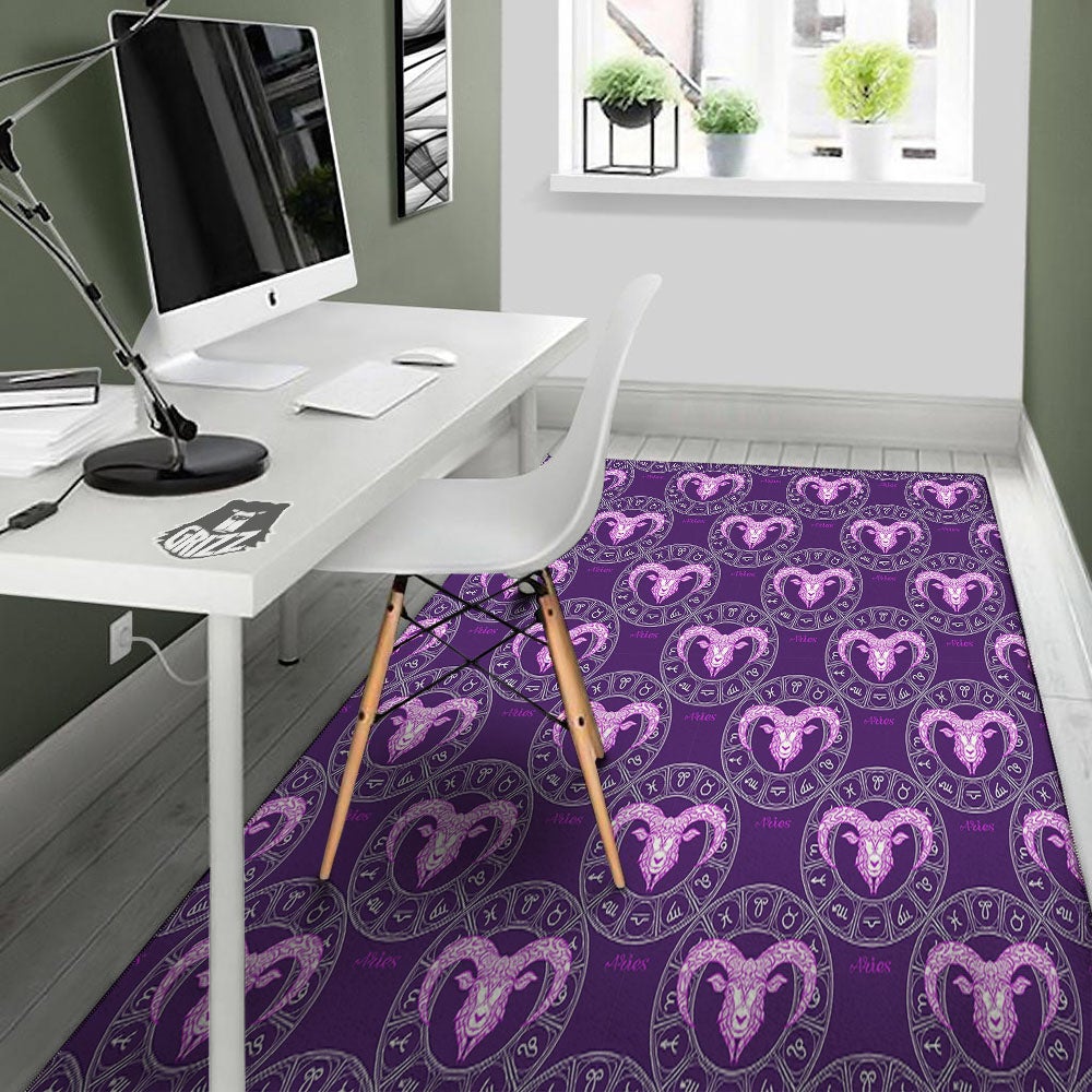 Zodiac Aries Purple Print Pattern Floor Mat-grizzshop
