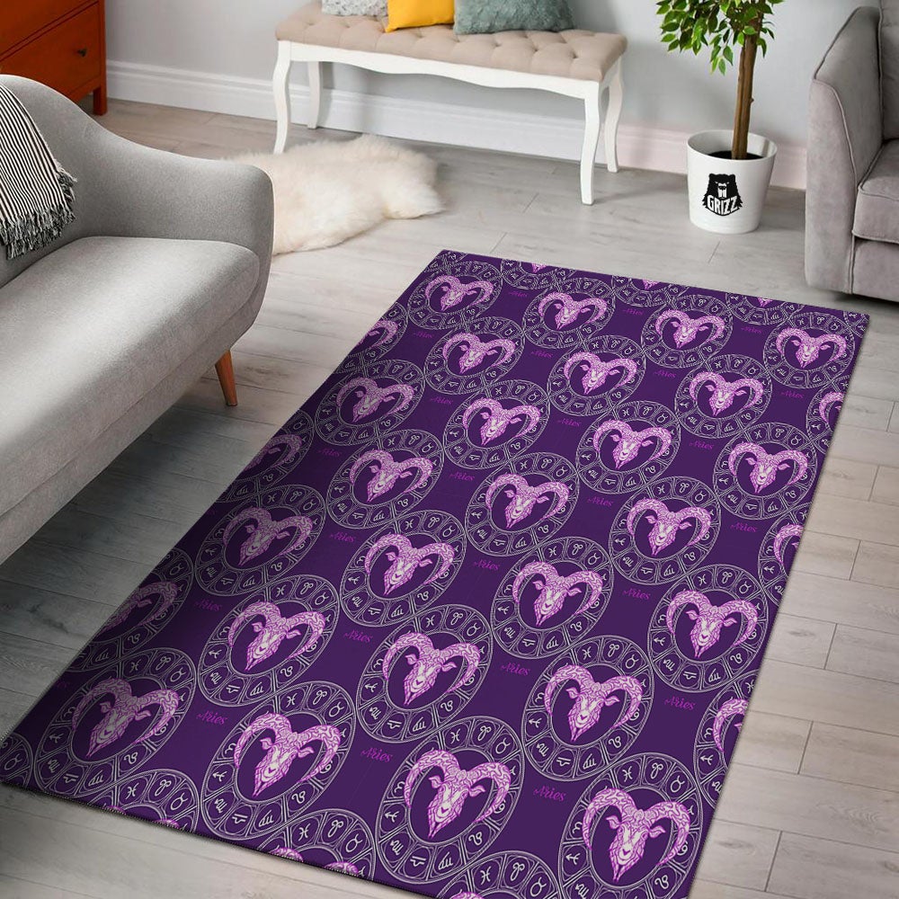 Zodiac Aries Purple Print Pattern Floor Mat-grizzshop