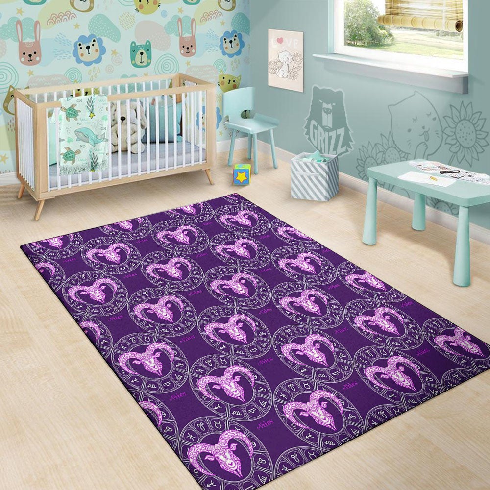 Zodiac Aries Purple Print Pattern Floor Mat-grizzshop