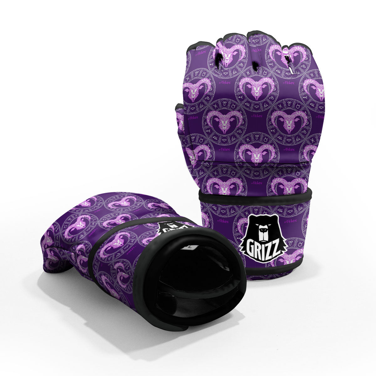 Zodiac Aries Purple Print Pattern MMA Gloves-grizzshop