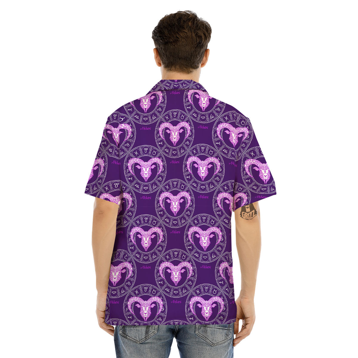 Zodiac Aries Purple Print Pattern Men's Hawaiian Shirt-grizzshop