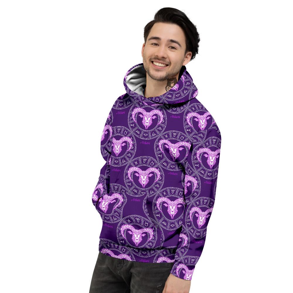 Zodiac Aries Purple Print Pattern Men's Hoodie-grizzshop