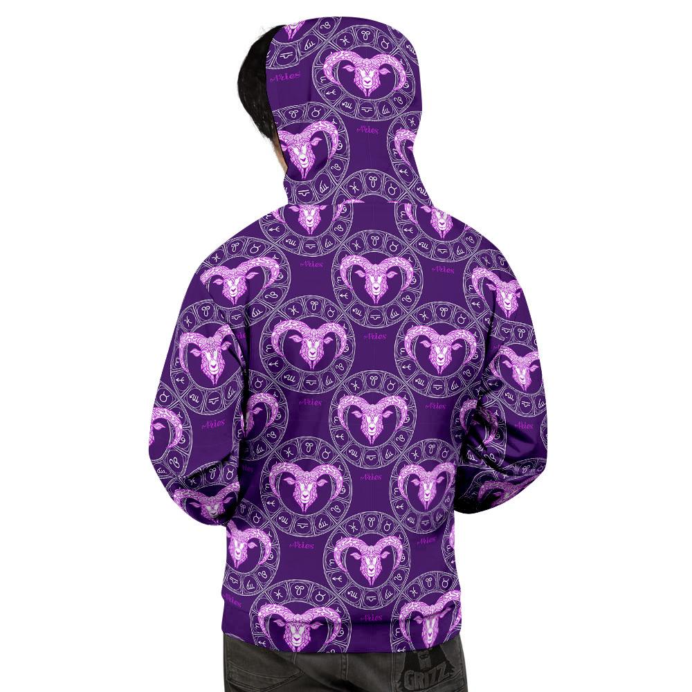 Zodiac Aries Purple Print Pattern Men's Hoodie-grizzshop