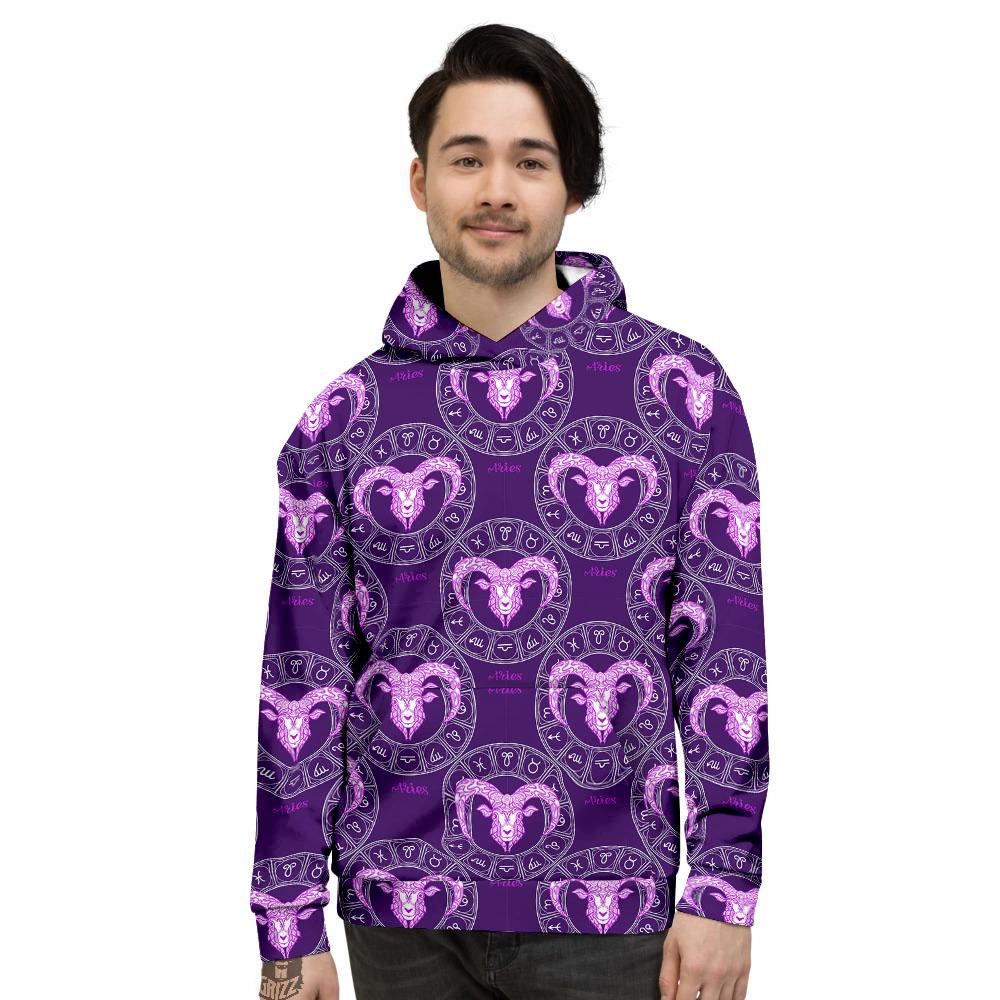 Zodiac Aries Purple Print Pattern Men's Hoodie-grizzshop