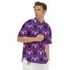 Zodiac Aries Purple Print Pattern Men's Short Sleeve Shirts-grizzshop