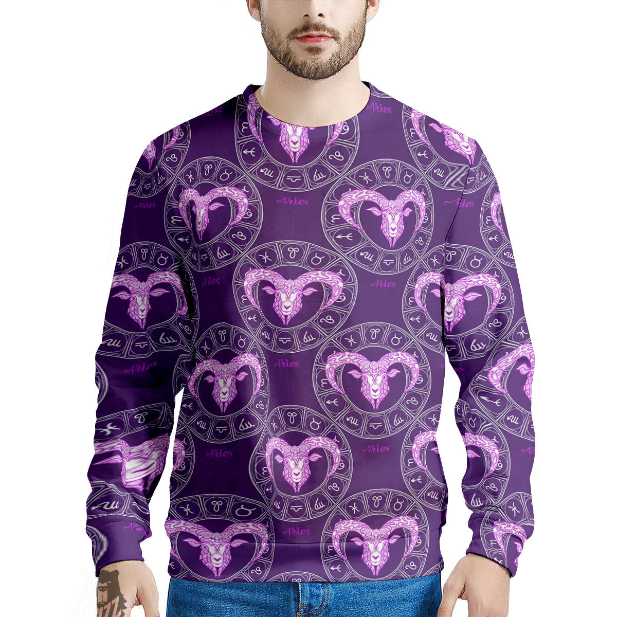 Zodiac Aries Purple Print Pattern Men's Sweatshirt-grizzshop