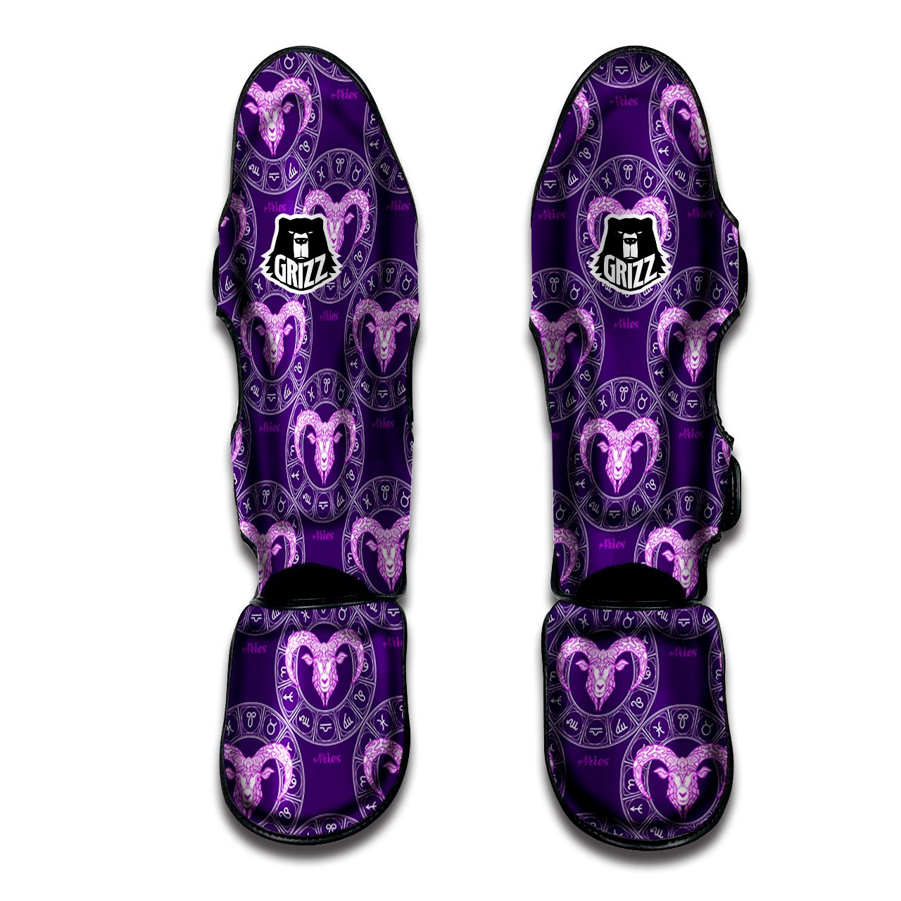 Zodiac Aries Purple Print Pattern Muay Thai Shin Guards-grizzshop