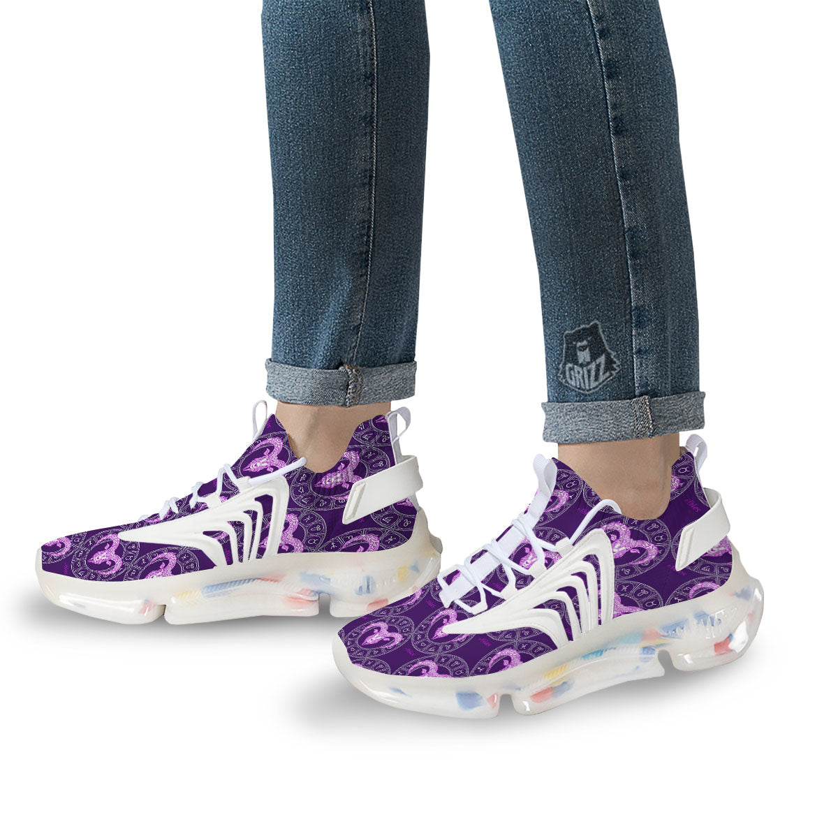 Zodiac Aries Purple Print Pattern White Gym Shoes-grizzshop