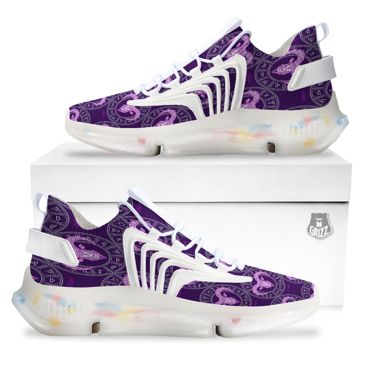 Zodiac Aries Purple Print Pattern White Gym Shoes-grizzshop