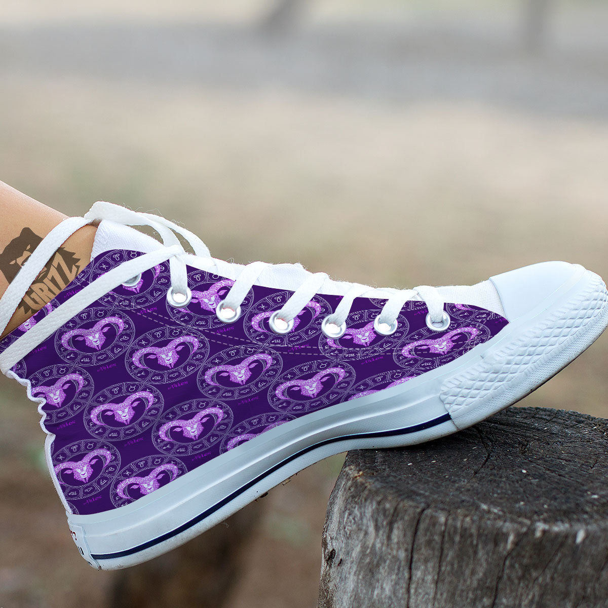Zodiac Aries Purple Print Pattern White High Top Shoes-grizzshop