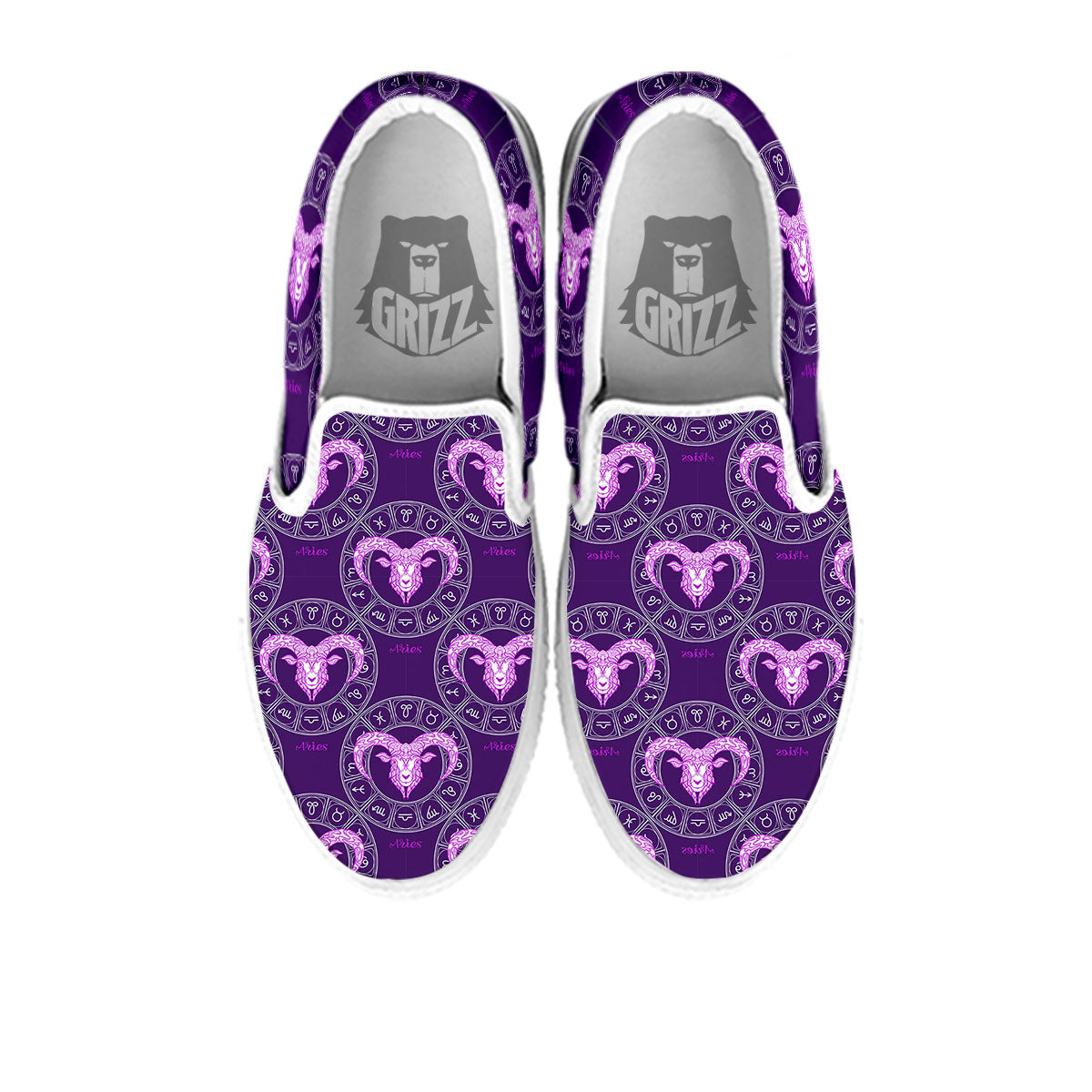 Zodiac Aries Purple Print Pattern White Slip On Shoes-grizzshop