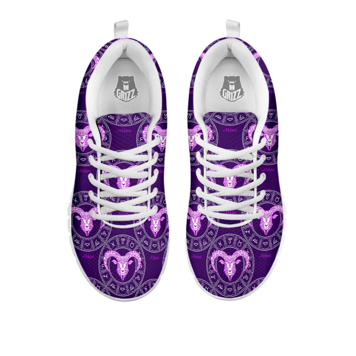 Zodiac Aries Purple Print Pattern White Sneaker-grizzshop