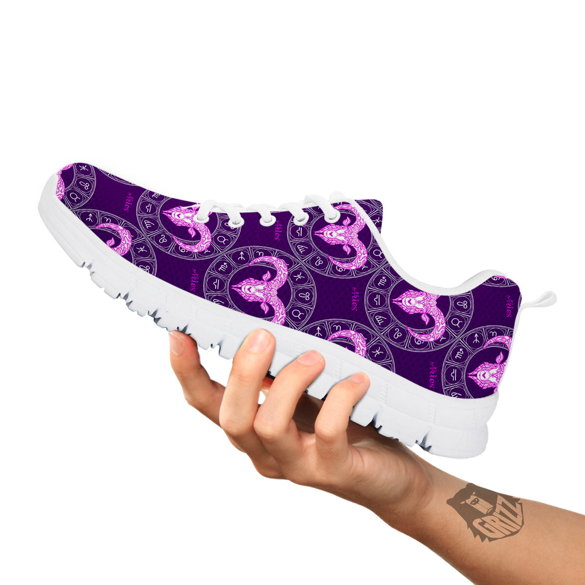 Zodiac Aries Purple Print Pattern White Sneaker-grizzshop