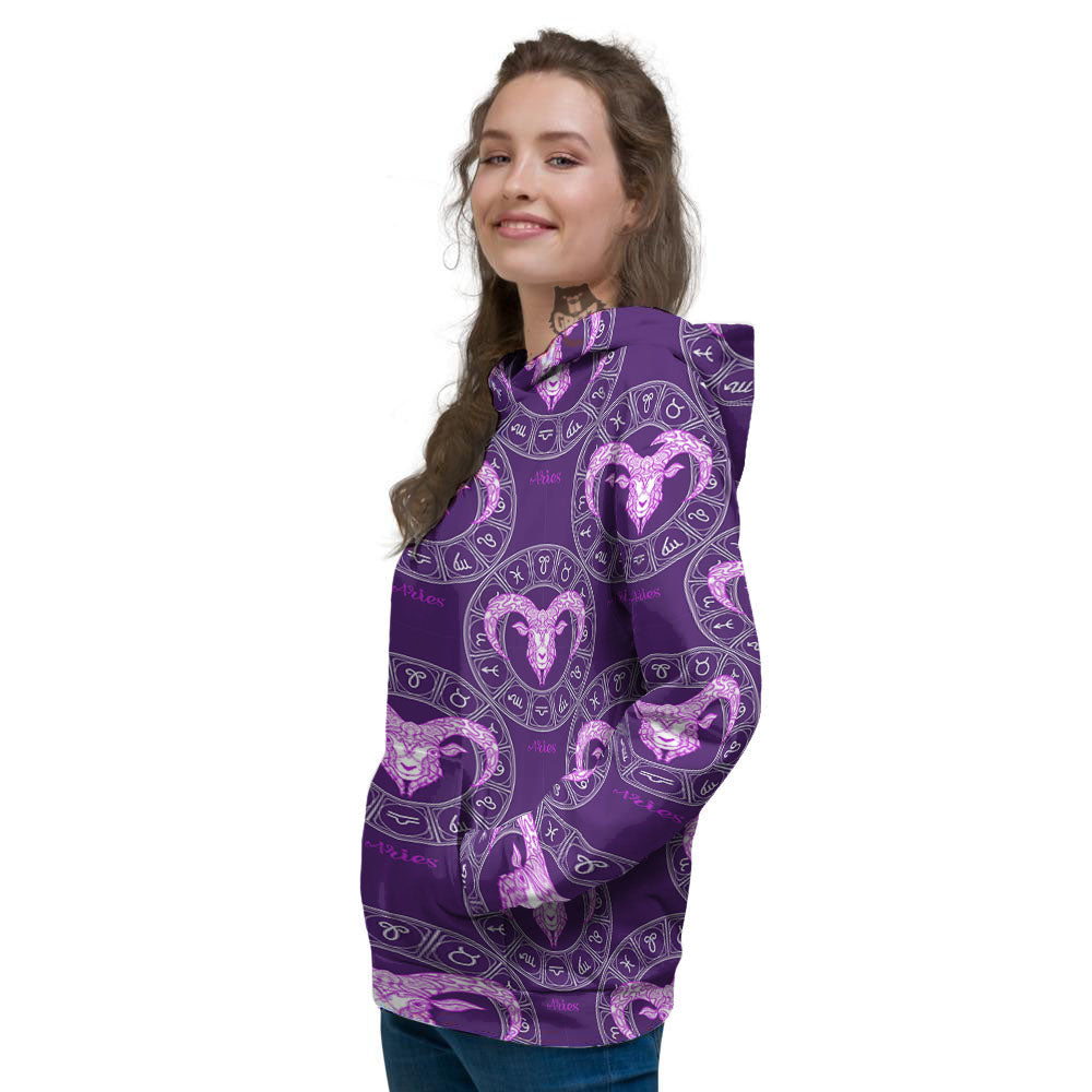 Zodiac Aries Purple Print Pattern Women's Hoodie-grizzshop
