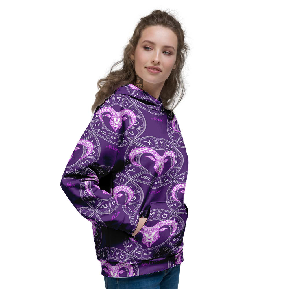 Zodiac Aries Purple Print Pattern Women's Hoodie-grizzshop