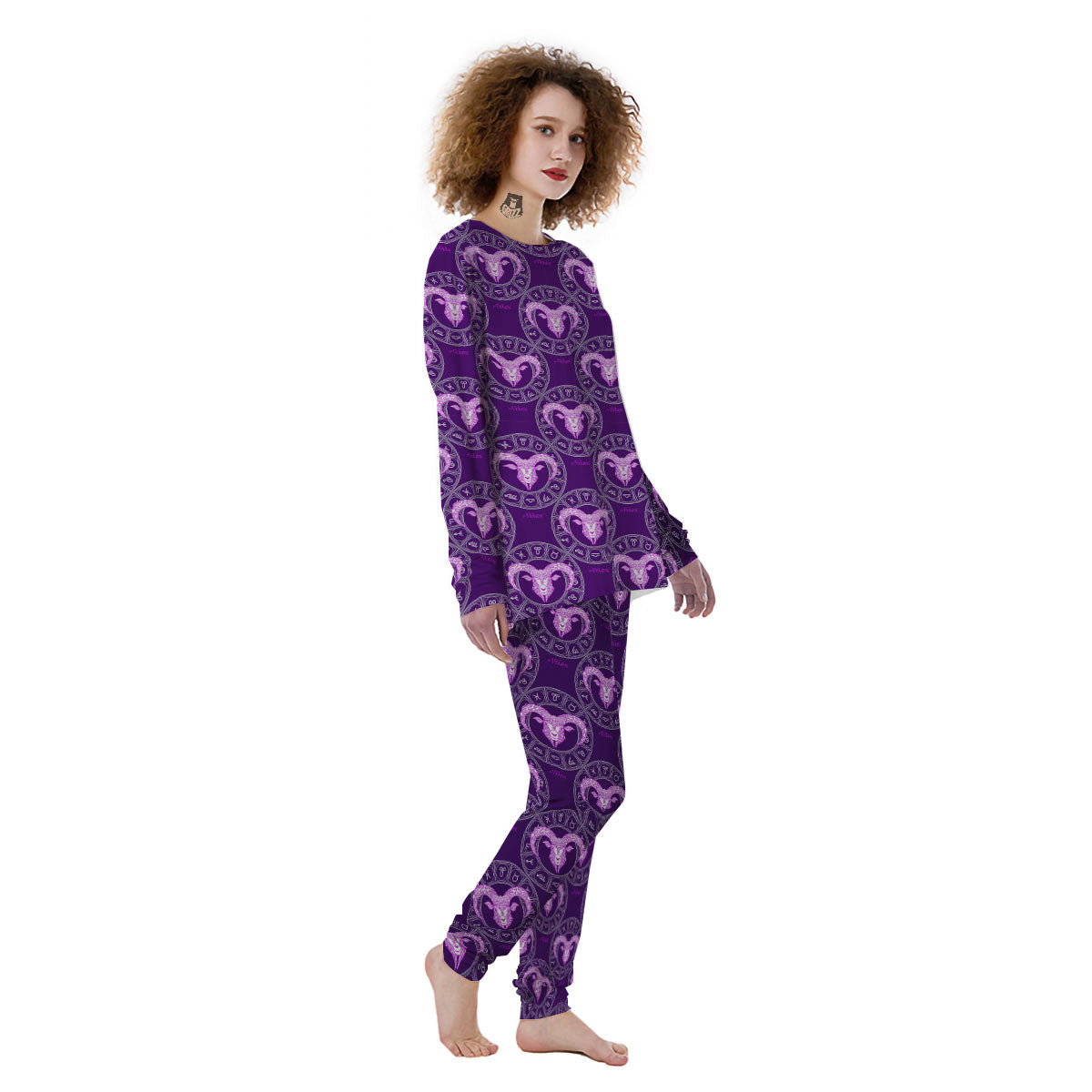 Zodiac Aries Purple Print Pattern Women's Pajamas-grizzshop