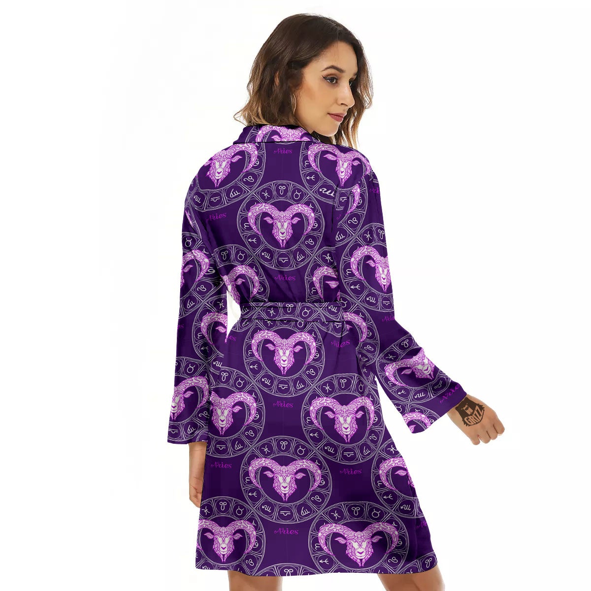 Zodiac Aries Purple Print Pattern Women's Robe-grizzshop