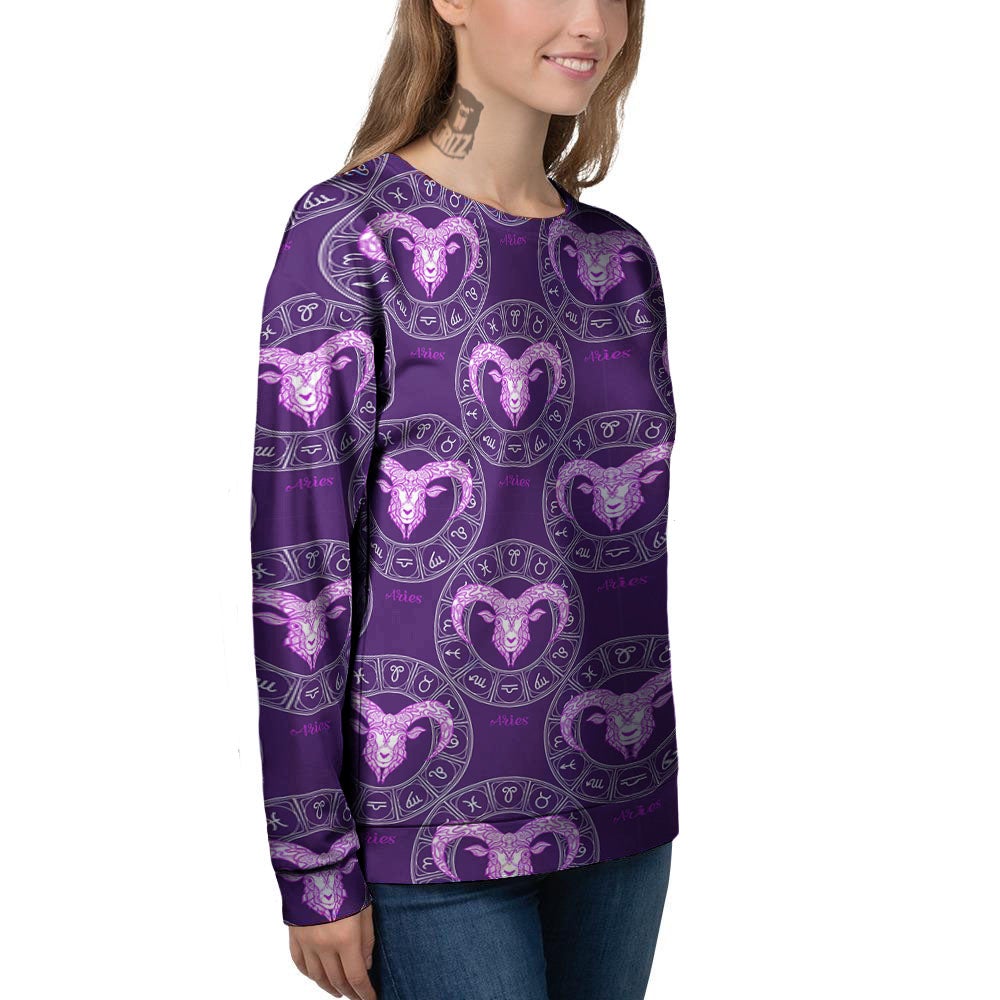 Zodiac Aries Purple Print Pattern Women's Sweatshirt-grizzshop