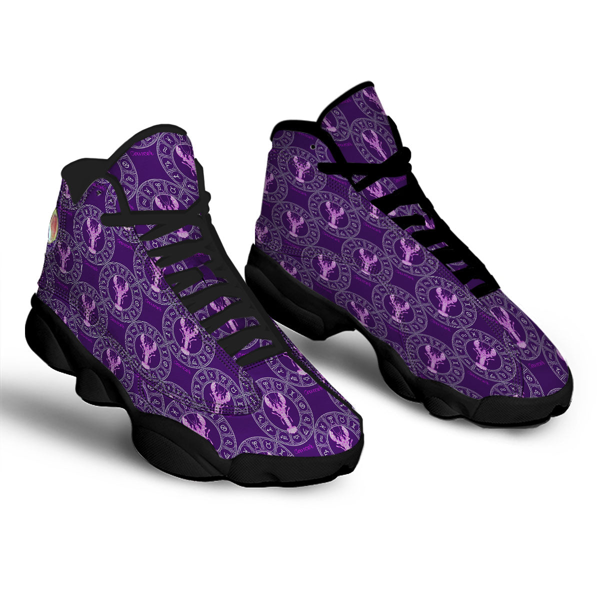 Zodiac Cancer Purple Print Pattern Black Basketball Shoes-grizzshop
