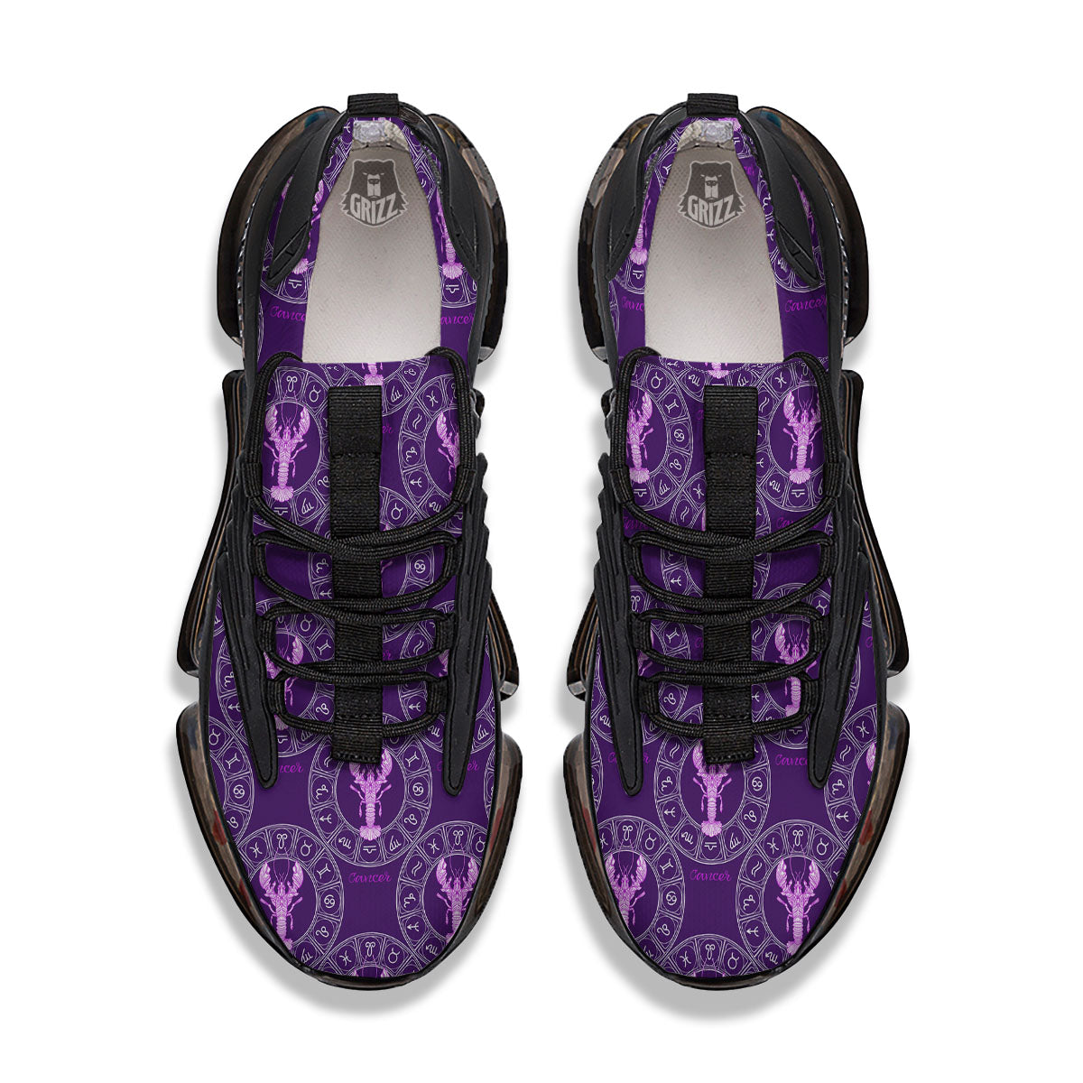 Zodiac Cancer Purple Print Pattern Black Gym Shoes-grizzshop