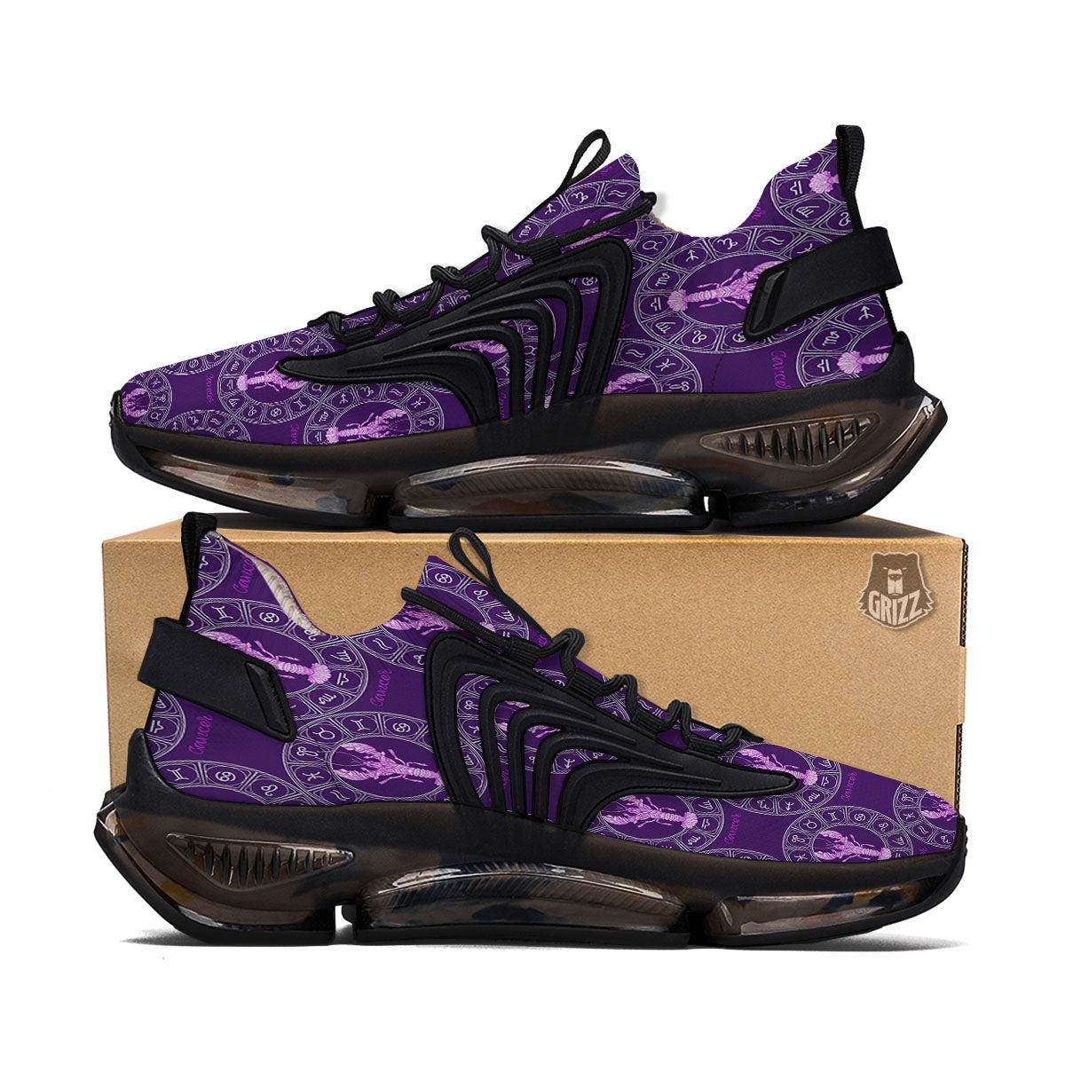 Zodiac Cancer Purple Print Pattern Black Gym Shoes-grizzshop