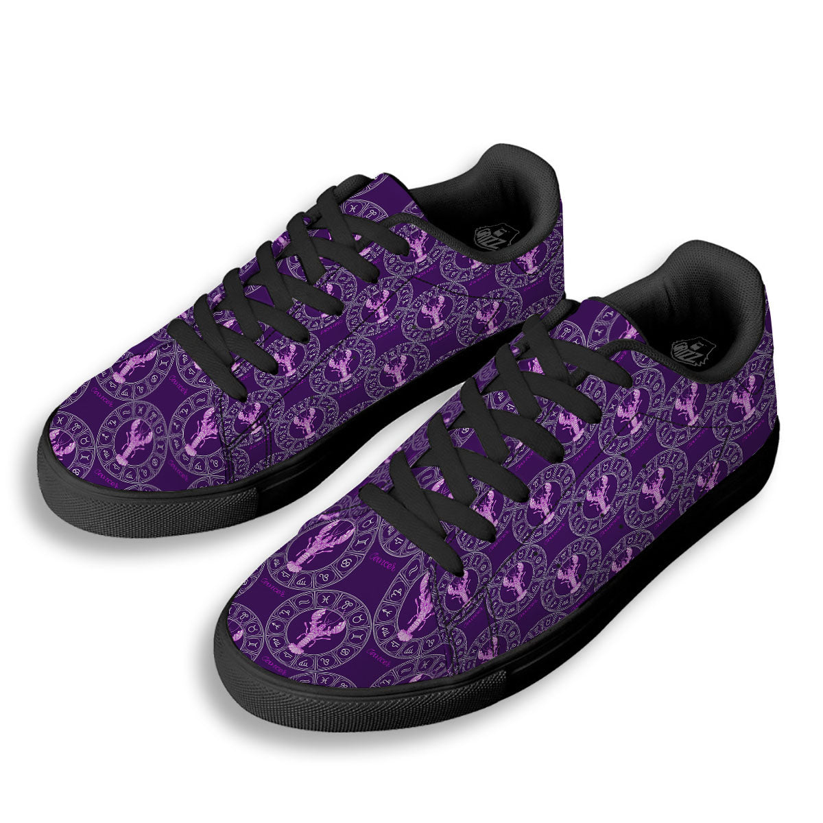 Zodiac Cancer Purple Print Pattern Black Low Top Sneakers-grizzshop