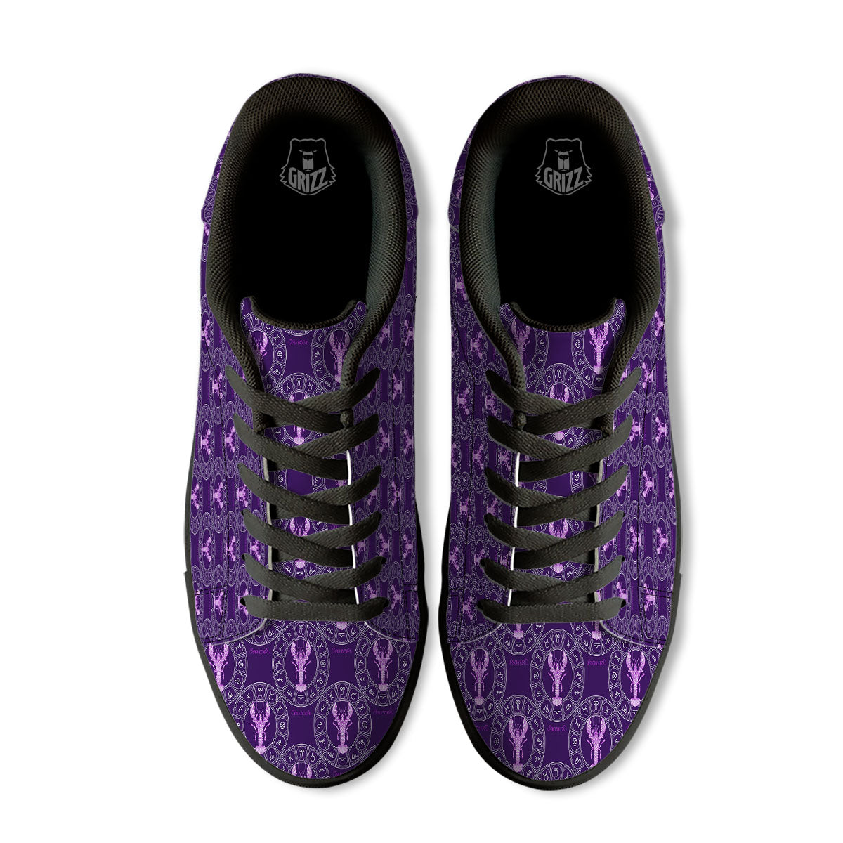 Zodiac Cancer Purple Print Pattern Black Low Top Sneakers-grizzshop