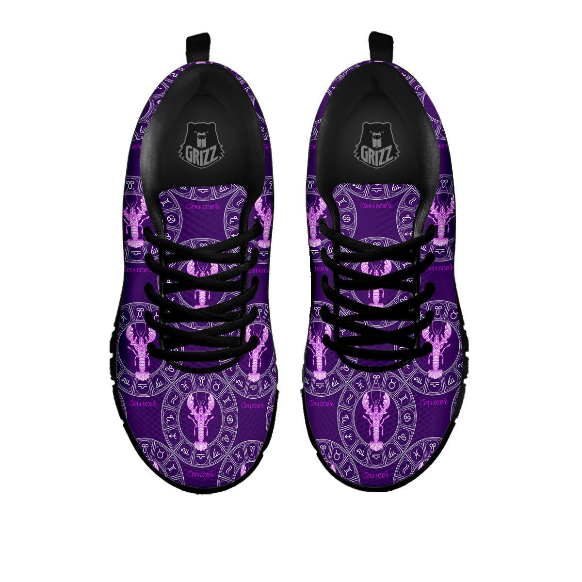 Zodiac Cancer Purple Print Pattern Black Sneaker-grizzshop