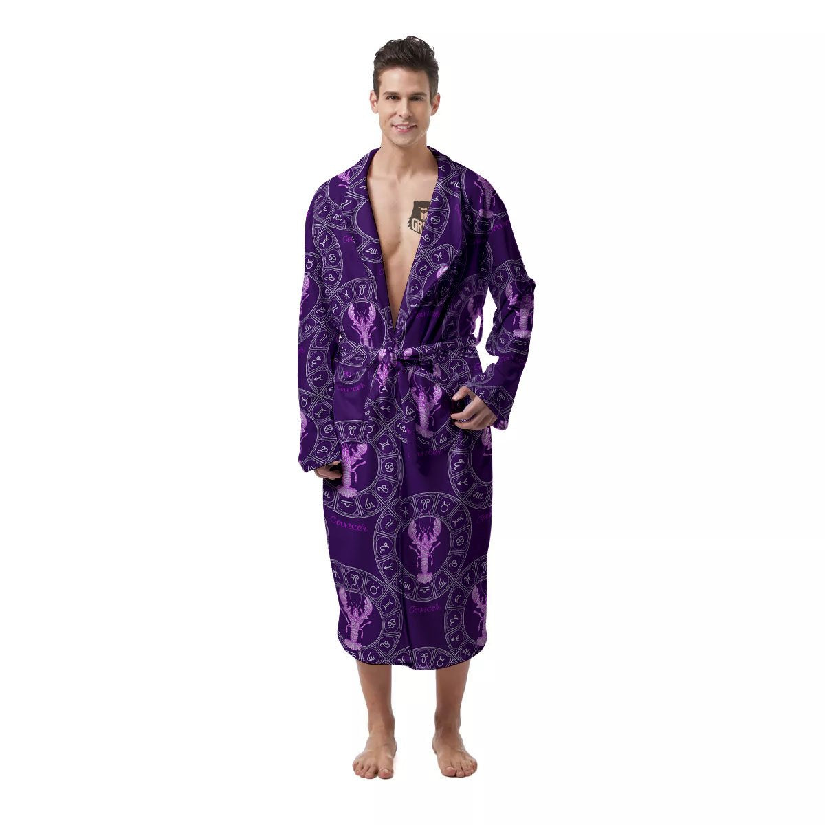 Zodiac Cancer Purple Print Pattern Men's Robe-grizzshop