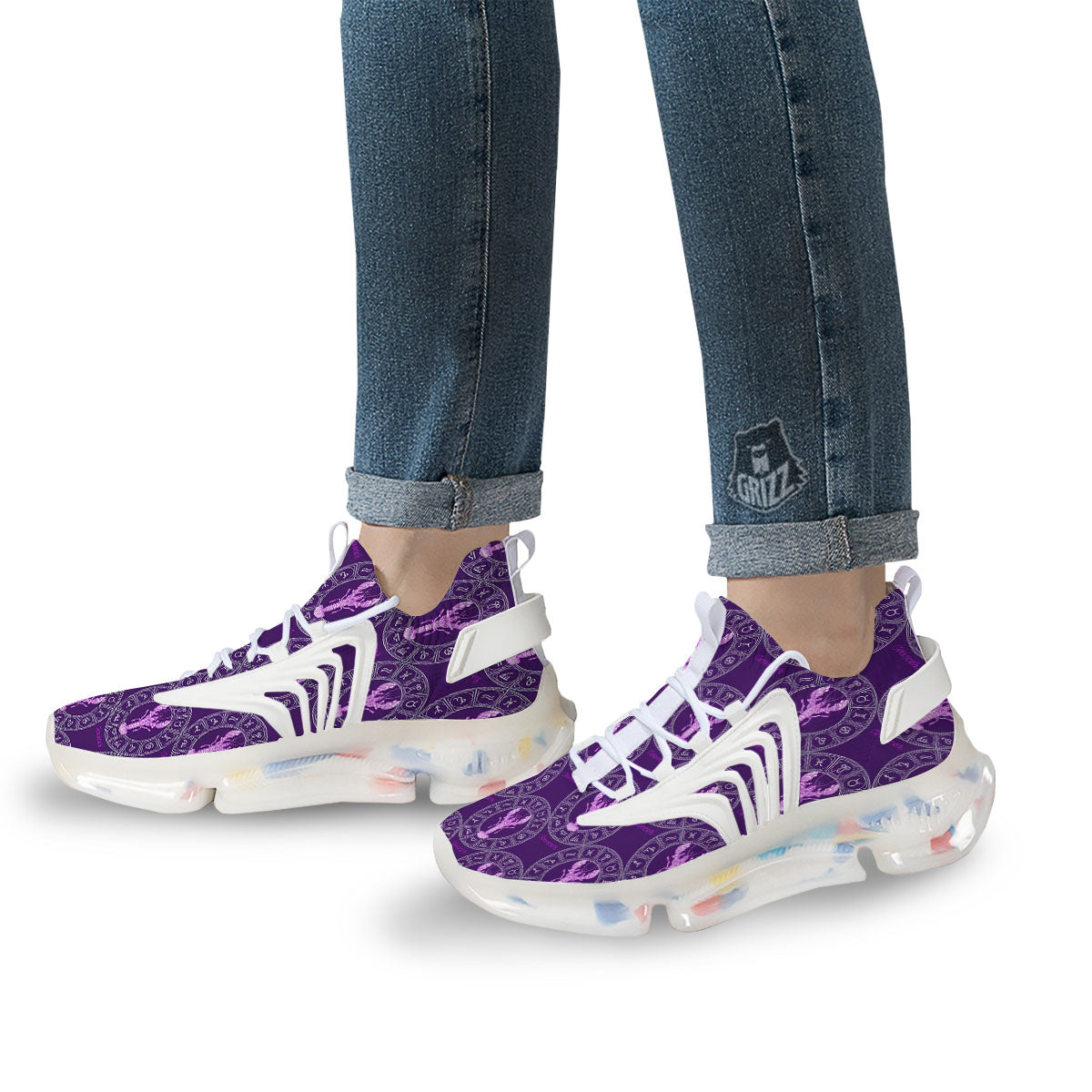 Zodiac Cancer Purple Print Pattern White Gym Shoes-grizzshop