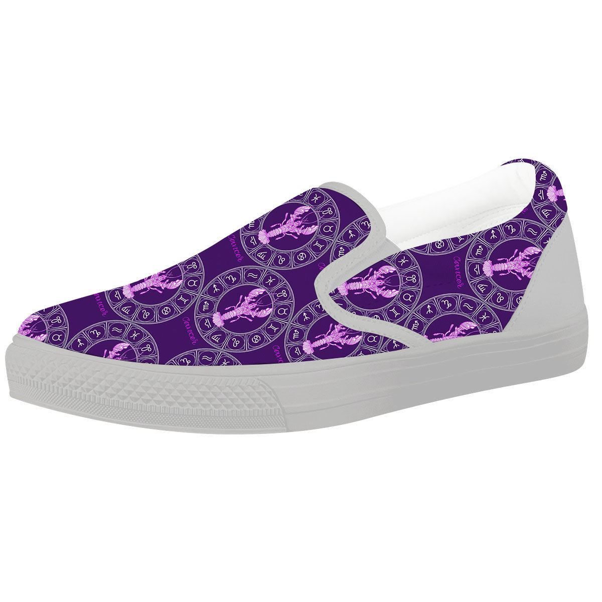 Zodiac Cancer Purple Print Pattern White Slip On Shoes-grizzshop