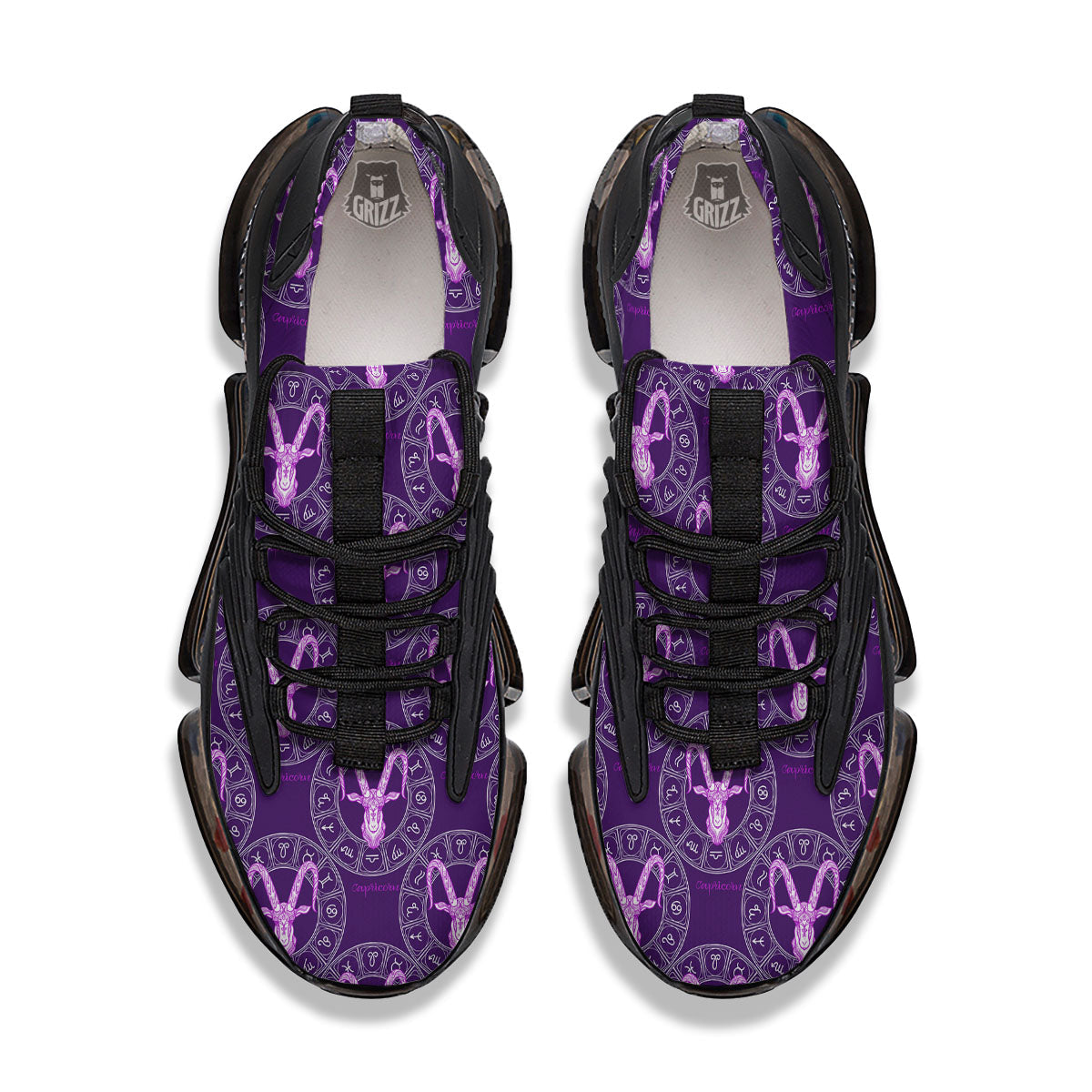 Zodiac Capricorn Purple Print Pattern Black Gym Shoes-grizzshop