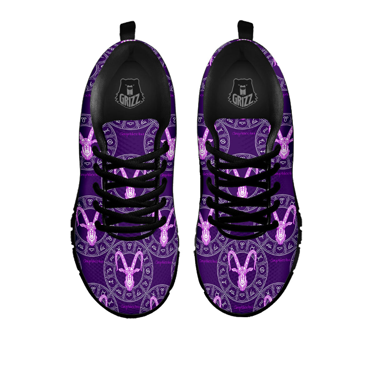 Zodiac Capricorn Purple Print Pattern Black Sneaker-grizzshop