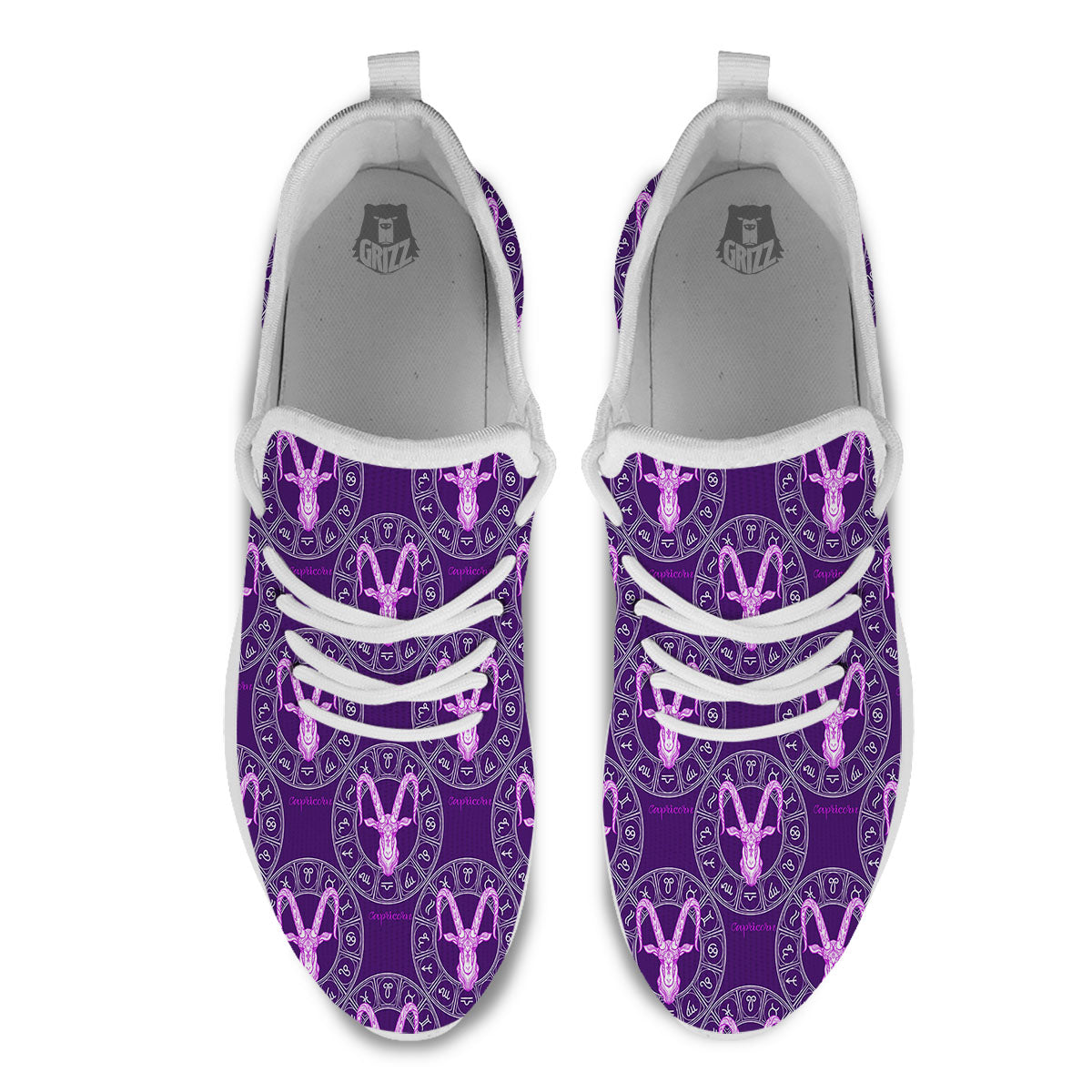 Zodiac Capricorn Purple Print Pattern White Athletic Shoes-grizzshop