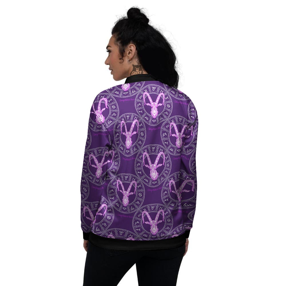 Zodiac Capricorn Purple Print Pattern Women's Bomber Jacket-grizzshop