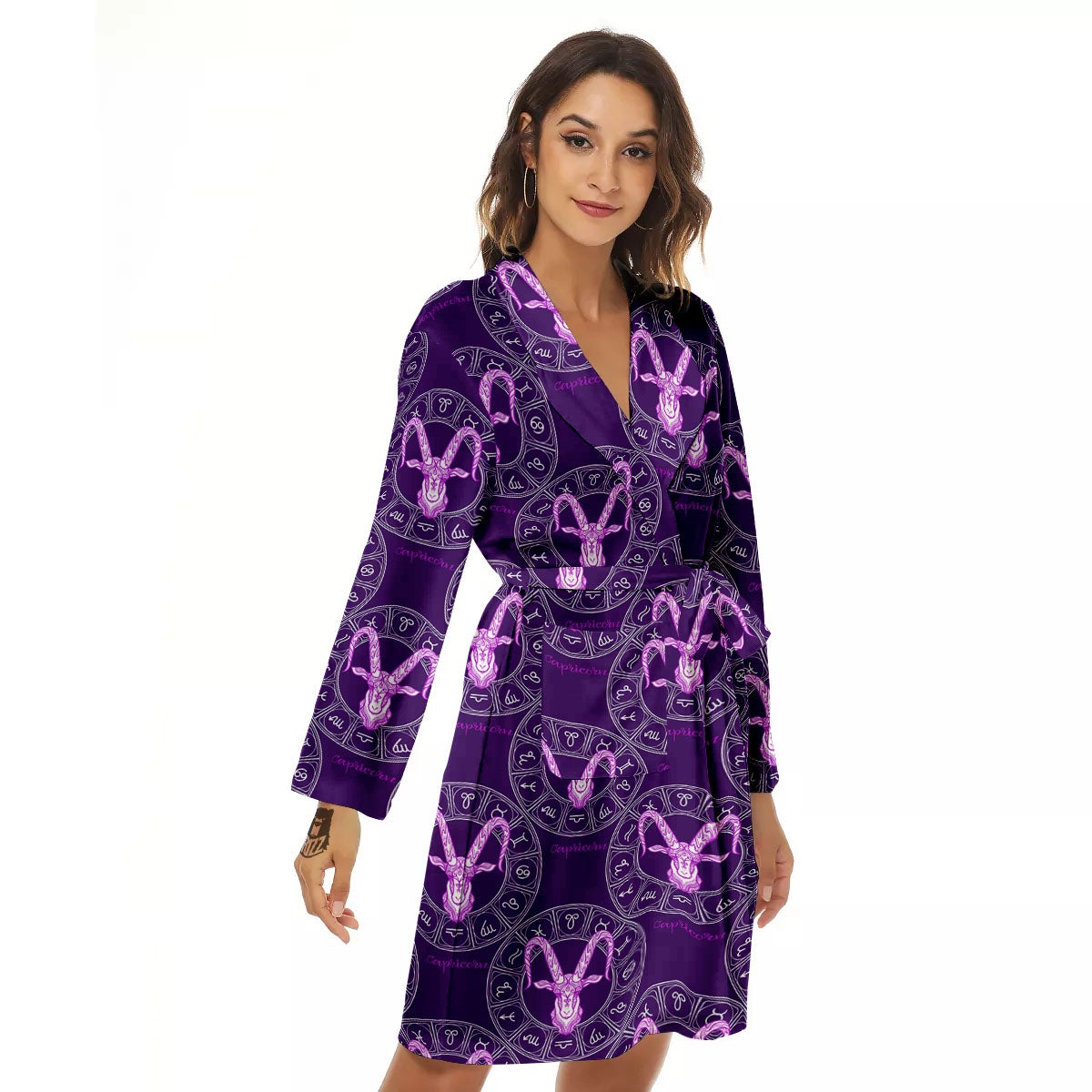 Zodiac Capricorn Purple Print Pattern Women's Robe-grizzshop