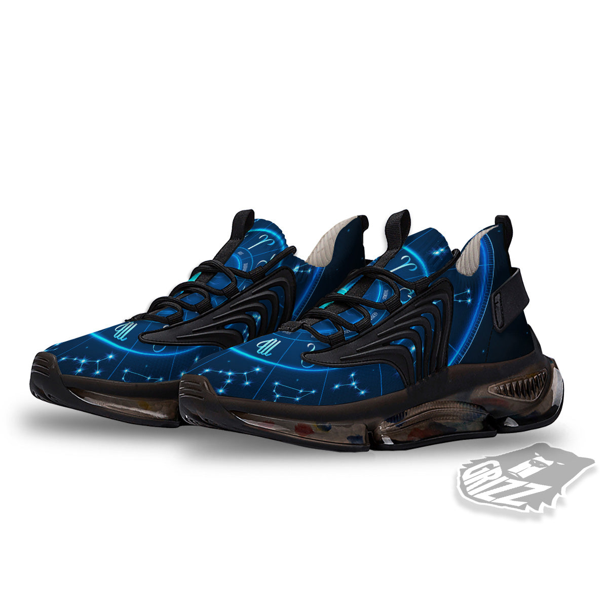 Zodiac Circle Blue Light Print Black Gym Shoes-grizzshop