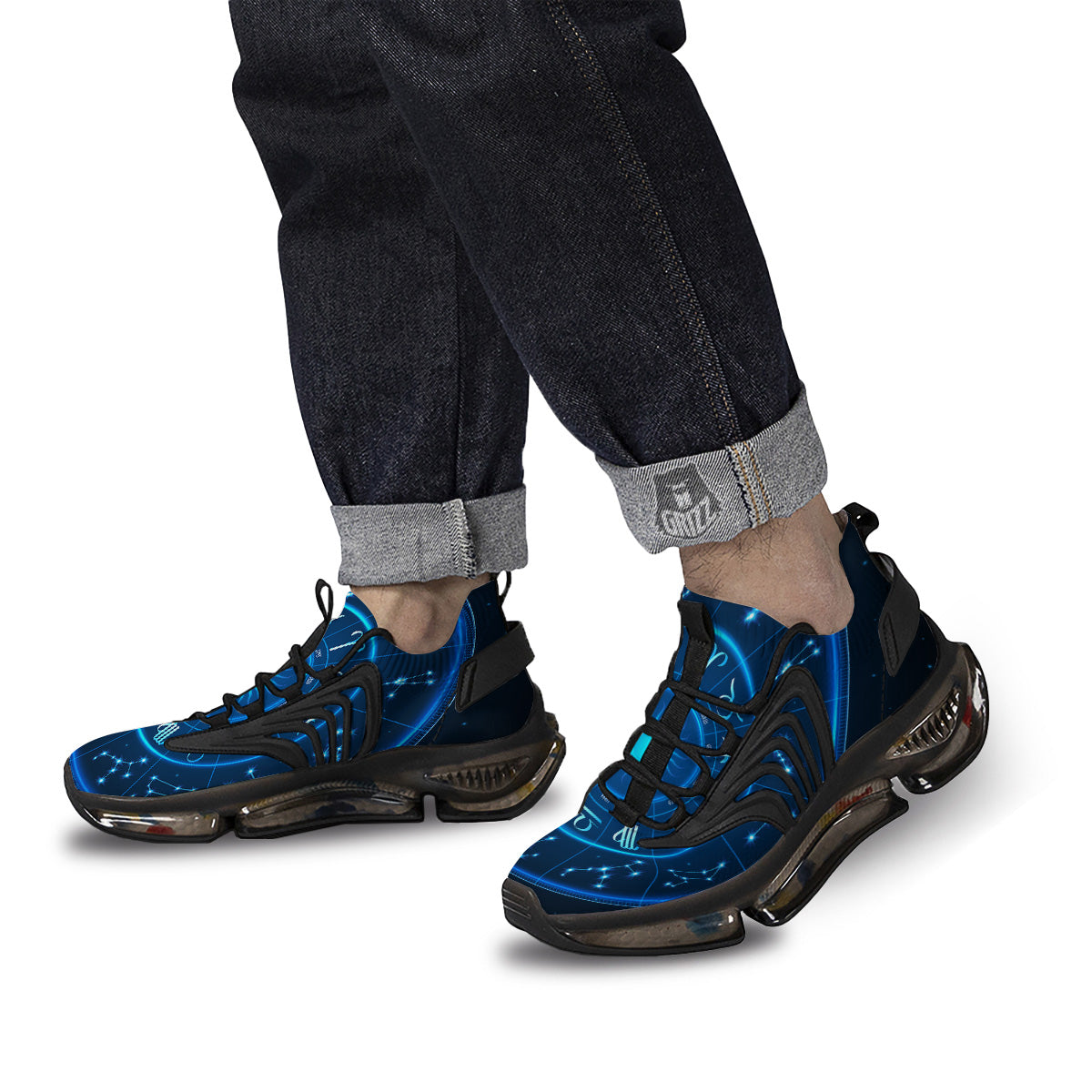 Zodiac Circle Blue Light Print Black Gym Shoes-grizzshop