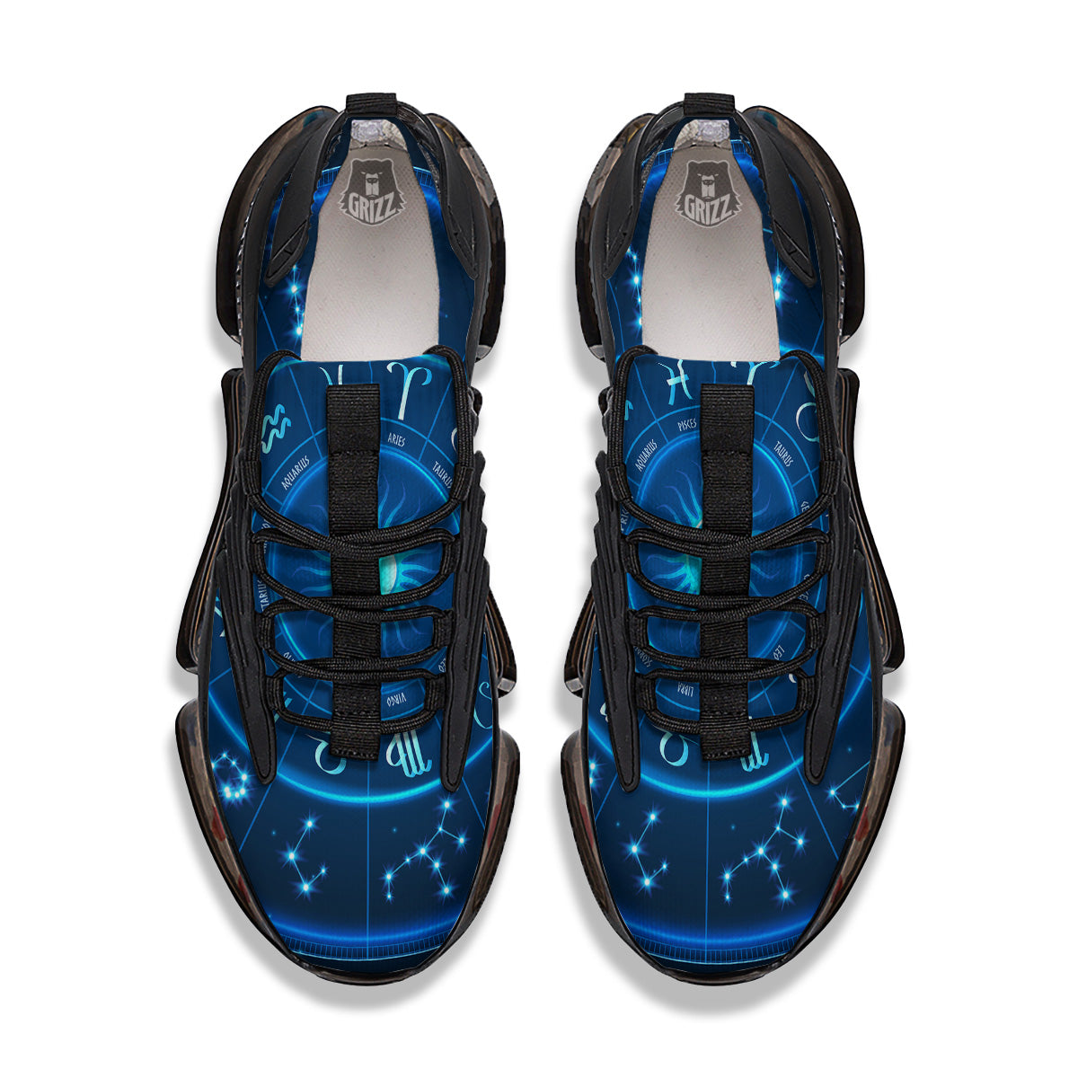 Zodiac Circle Blue Light Print Black Gym Shoes-grizzshop