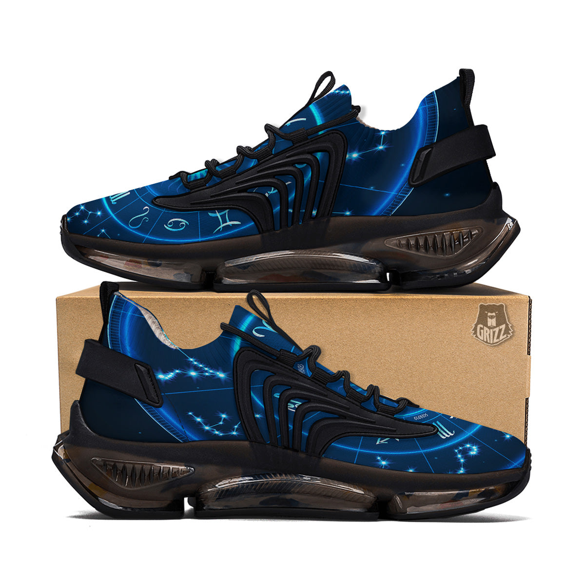 Zodiac Circle Blue Light Print Black Gym Shoes-grizzshop
