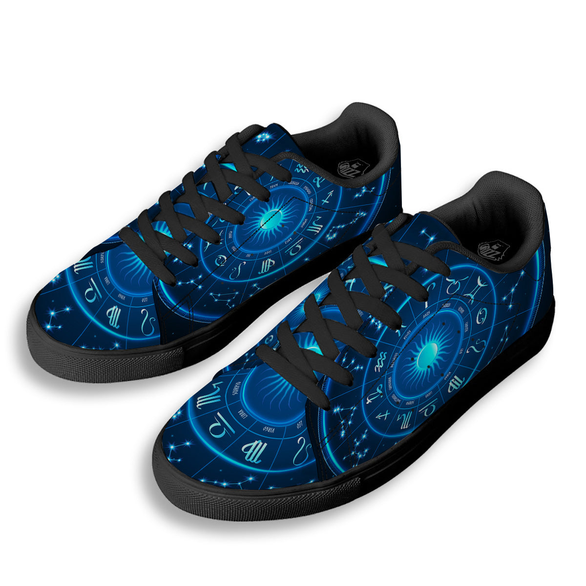 Zodiac Circle Blue Light Print Black Low Top Sneakers-grizzshop