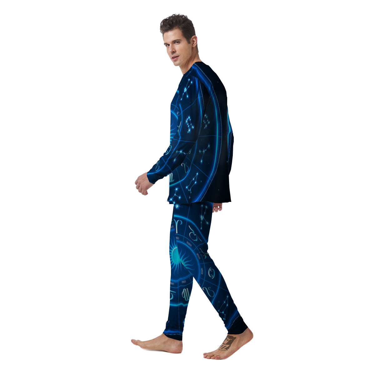 Zodiac Circle Blue Light Print Men's Pajamas-grizzshop