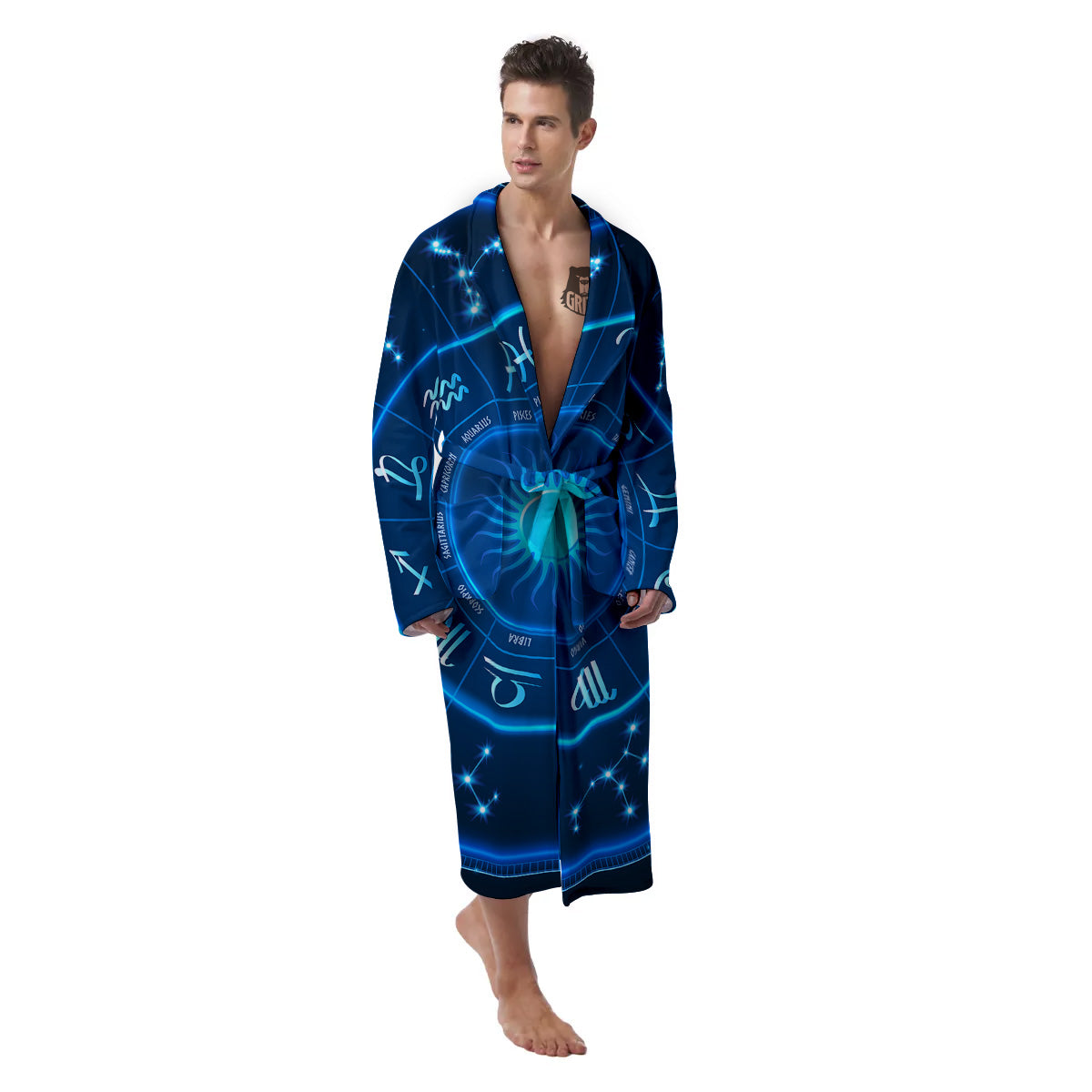 Zodiac Circle Blue Light Print Men's Robe-grizzshop