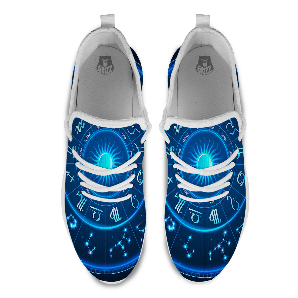 Zodiac Circle Blue Light Print White Athletic Shoes-grizzshop