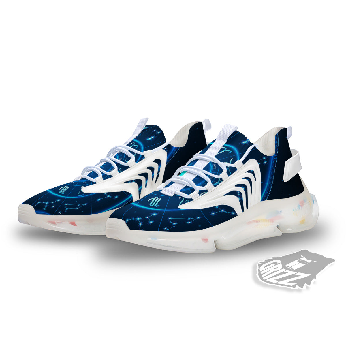 Zodiac Circle Blue Light Print White Gym Shoes-grizzshop