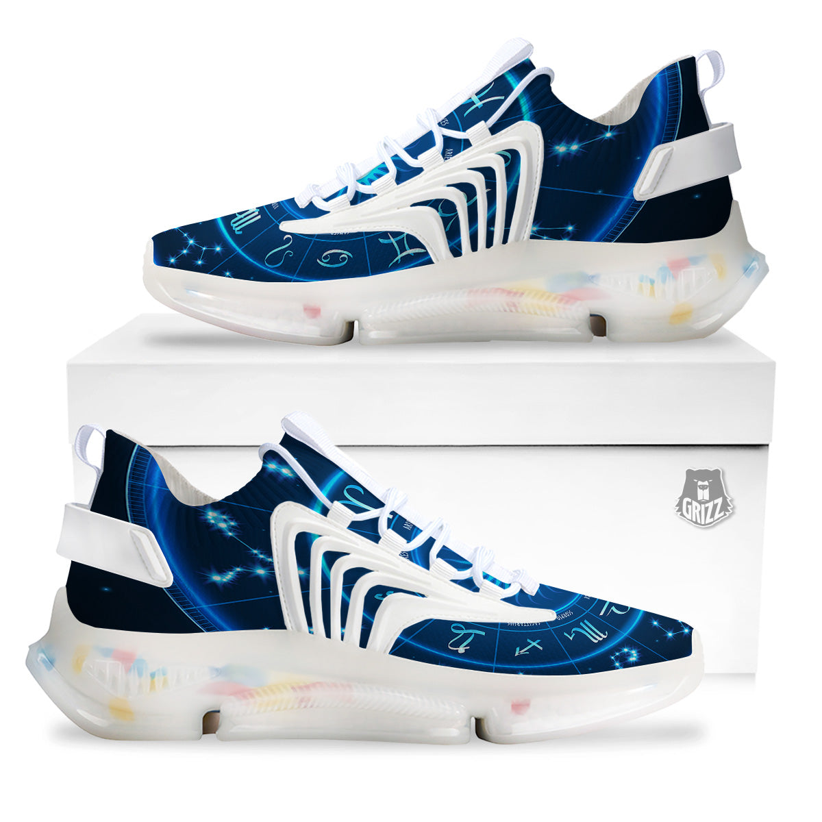 Zodiac Circle Blue Light Print White Gym Shoes-grizzshop